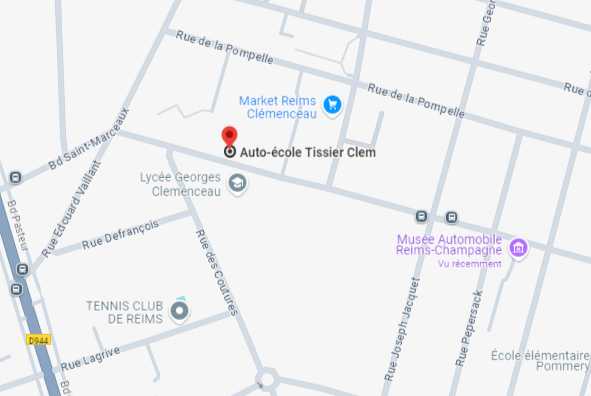 Plan d’accès à l’Auto-école Tissier, 3 ter avenue Georges-Clemenceau à Reims
